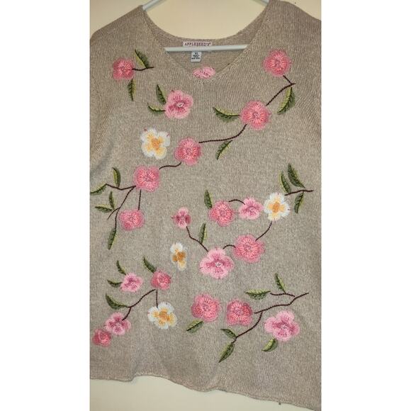 Appleseeds Sweater Linen Blend Oatmeal Beige Limited Edition Embroidery Sz XL - Picture 1 of 16